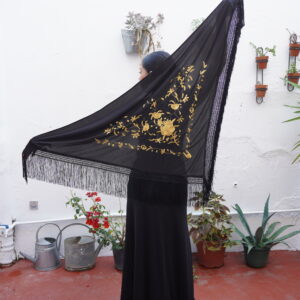 Mantón Simil Manila- Negro