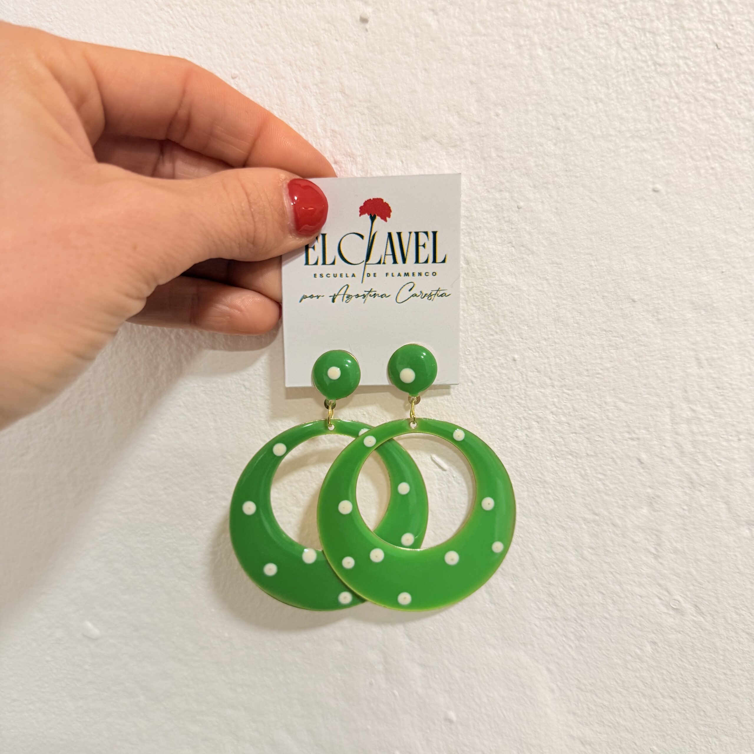 Aros Ole- Verde con lunares a Presión